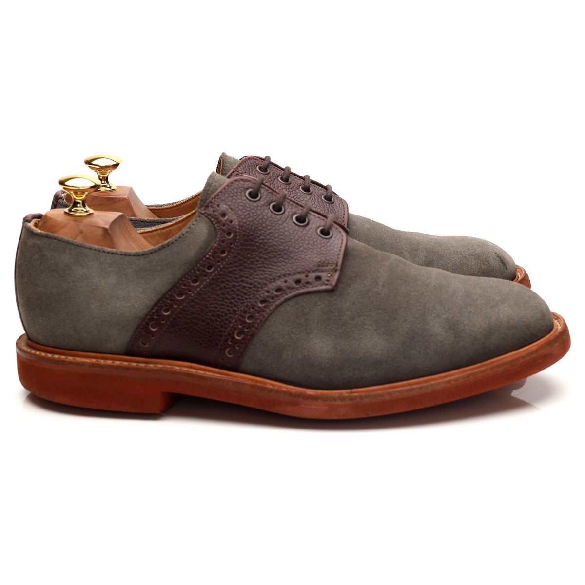 Mark McNairy &#39;The Saddle&#39; Grey Suede and Brown Grain Leather Derby UK 9.5 F