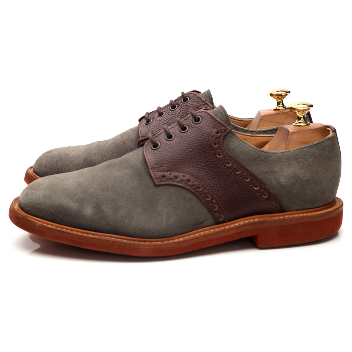 Mark McNairy &#39;The Saddle&#39; Grey Suede and Brown Grain Leather Derby UK 9.5 F