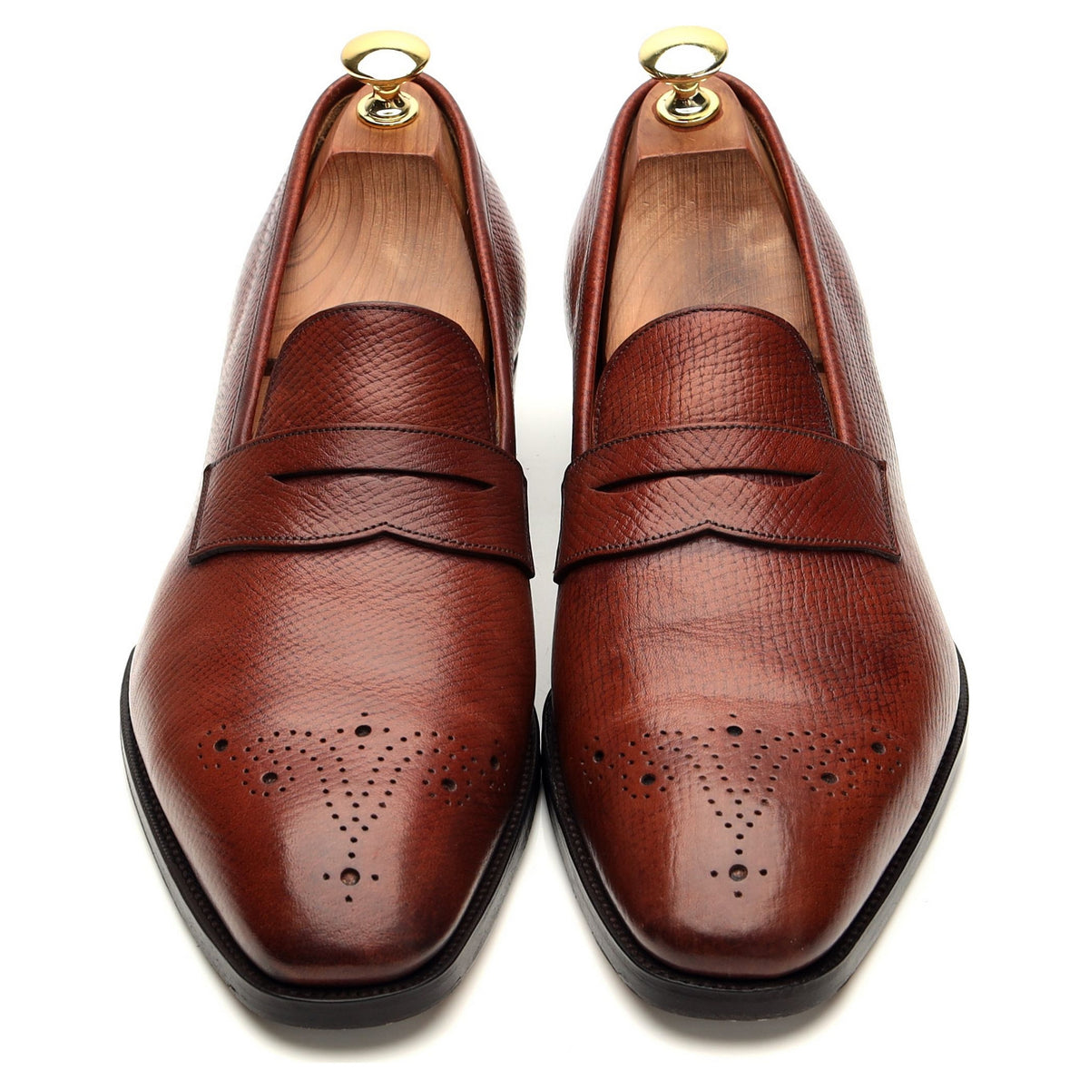 &#39;Crompton&#39; Tan Brown Grain Leather Loafers UK 8 E