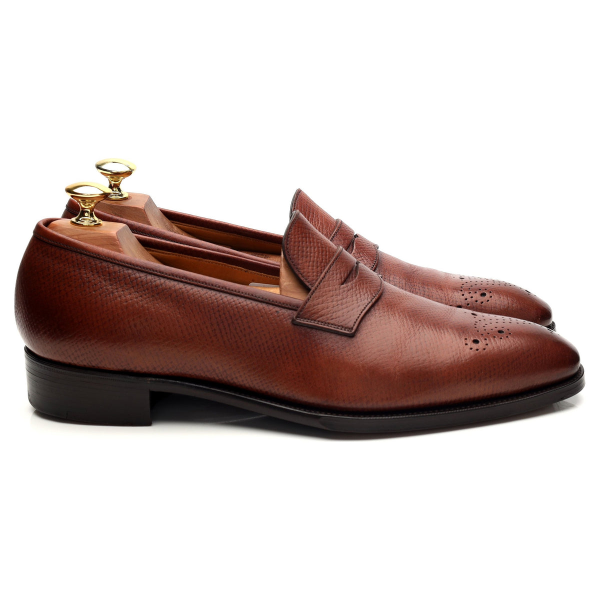 &#39;Crompton&#39; Tan Brown Grain Leather Loafers UK 8 E