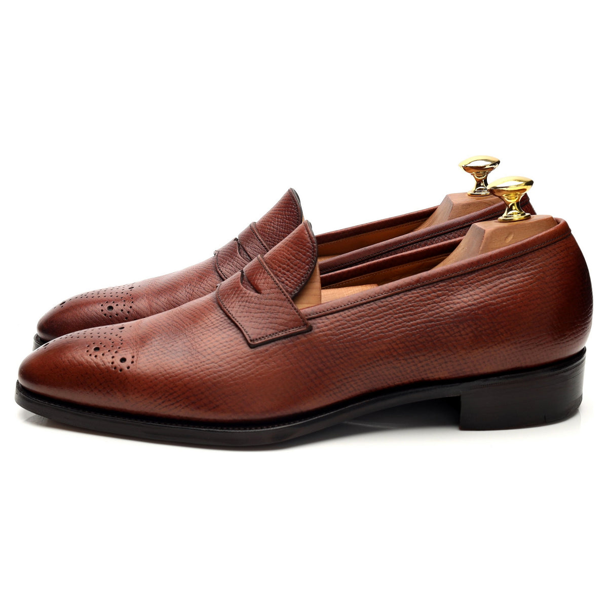 &#39;Crompton&#39; Tan Brown Grain Leather Loafers UK 8 E