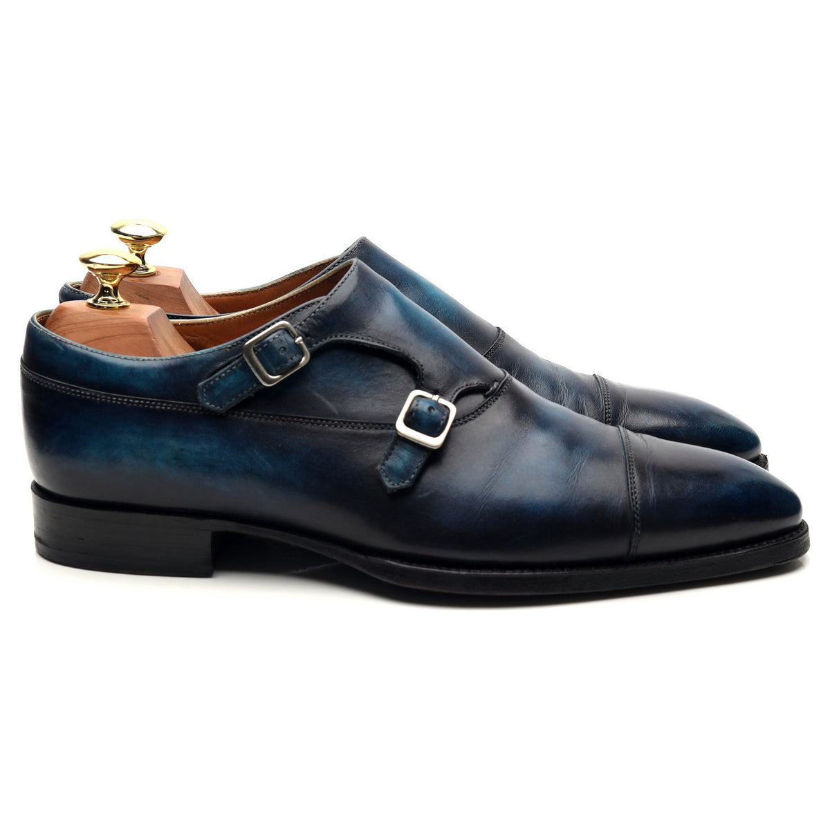 &#39;Louis-Charles&#39; Blue Patina Leather Double Monk Strap UK 7.5