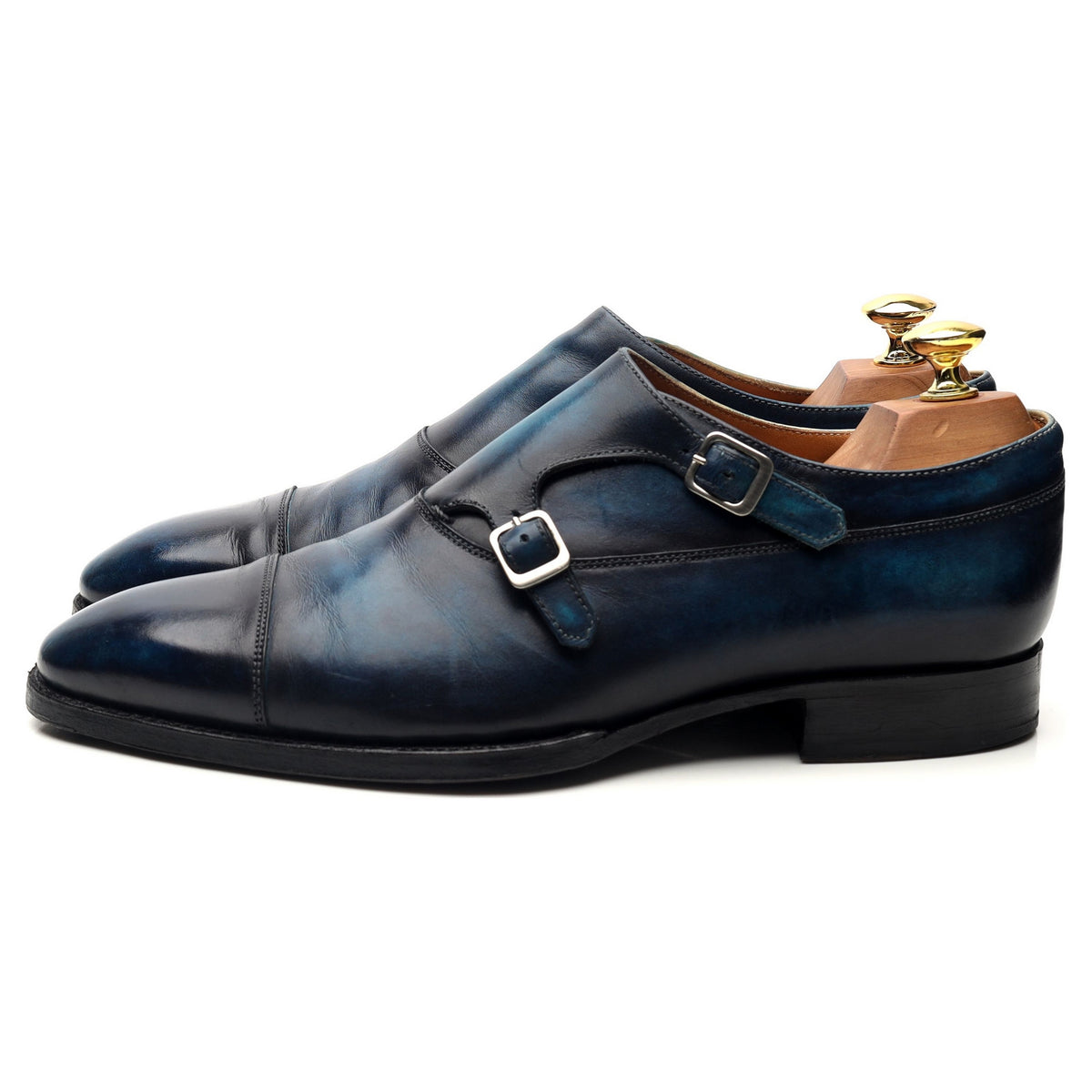 &#39;Louis-Charles&#39; Blue Patina Leather Double Monk Strap UK 7.5