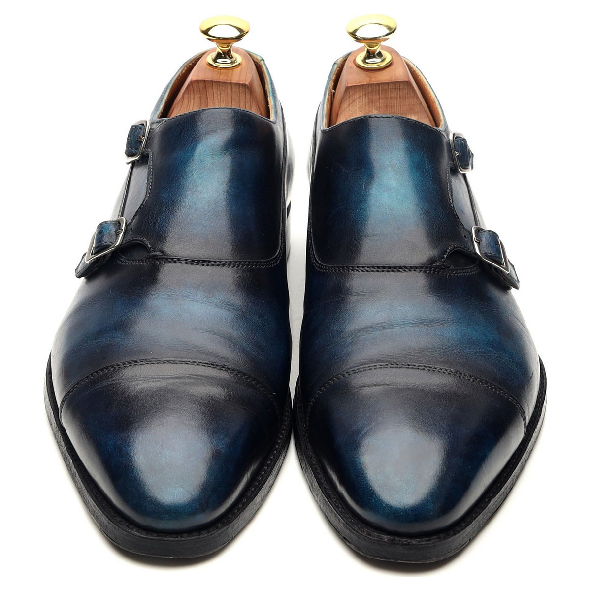 &#39;Louis-Charles&#39; Blue Patina Leather Double Monk Strap UK 7.5