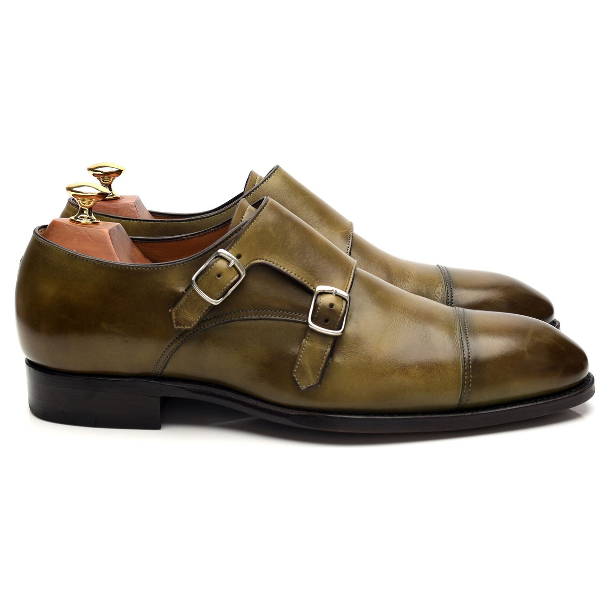 &#39;Andrew 6942&#39; Green Leather Double Monk Strap UK 9.5 F