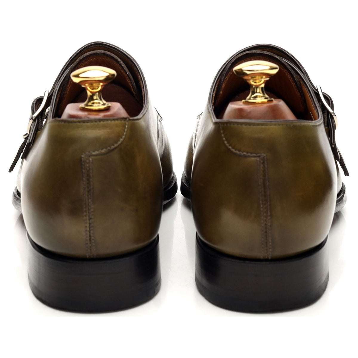 &#39;Andrew 6942&#39; Green Leather Double Monk Strap UK 9.5 F