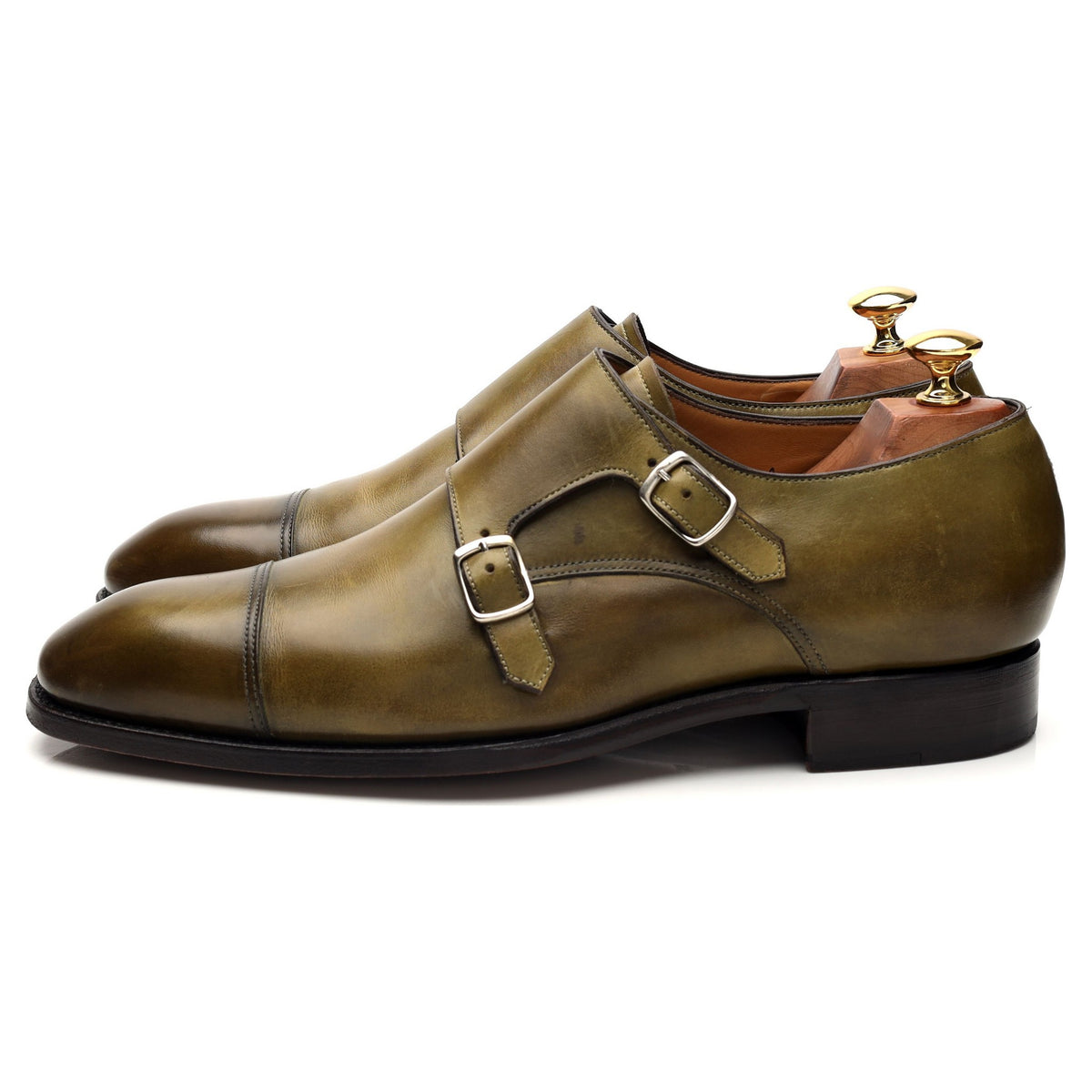 &#39;Andrew 6942&#39; Green Leather Double Monk Strap UK 9.5 F