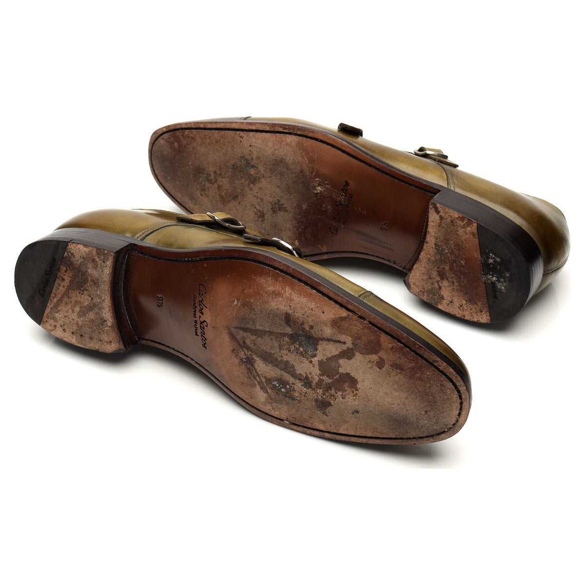 &#39;Andrew 6942&#39; Green Leather Double Monk Strap UK 9.5 F