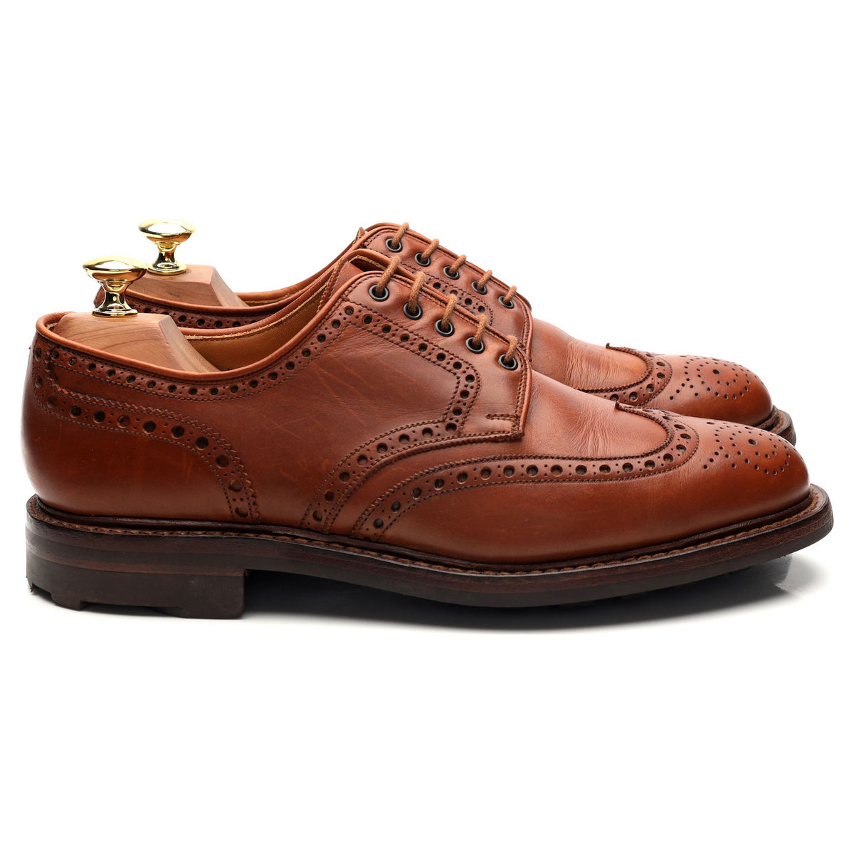 &#39;Warwick&#39; Tan Brown Leather Derby Brogues UK 7.5 F