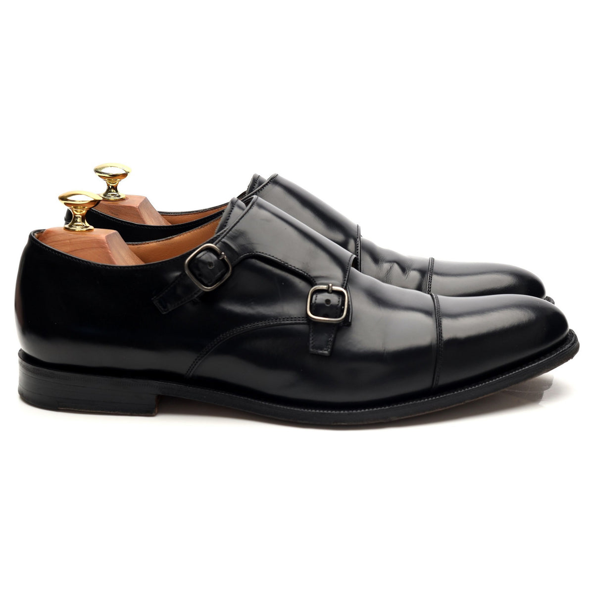 &#39;Detroit&#39; Black Leather Double Monk Strap UK 8.5 F