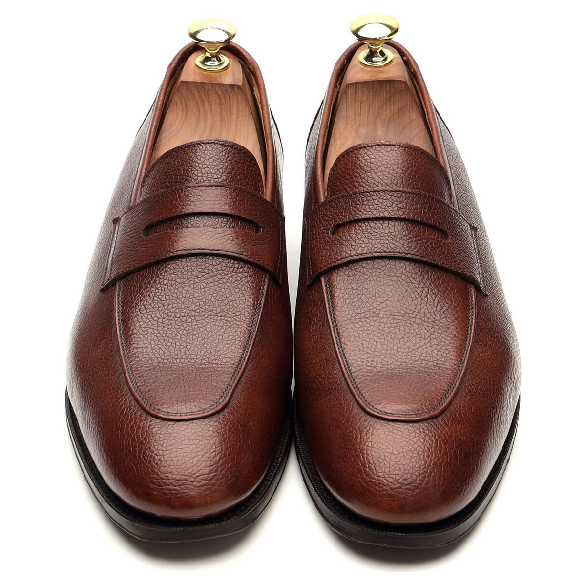 &#39;Folded&#39; Dark Brown Grain Leather Penny Loafers UK 7