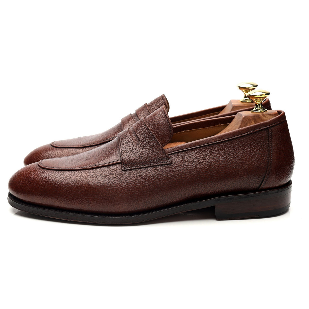 &#39;Folded&#39; Dark Brown Grain Leather Penny Loafers UK 7