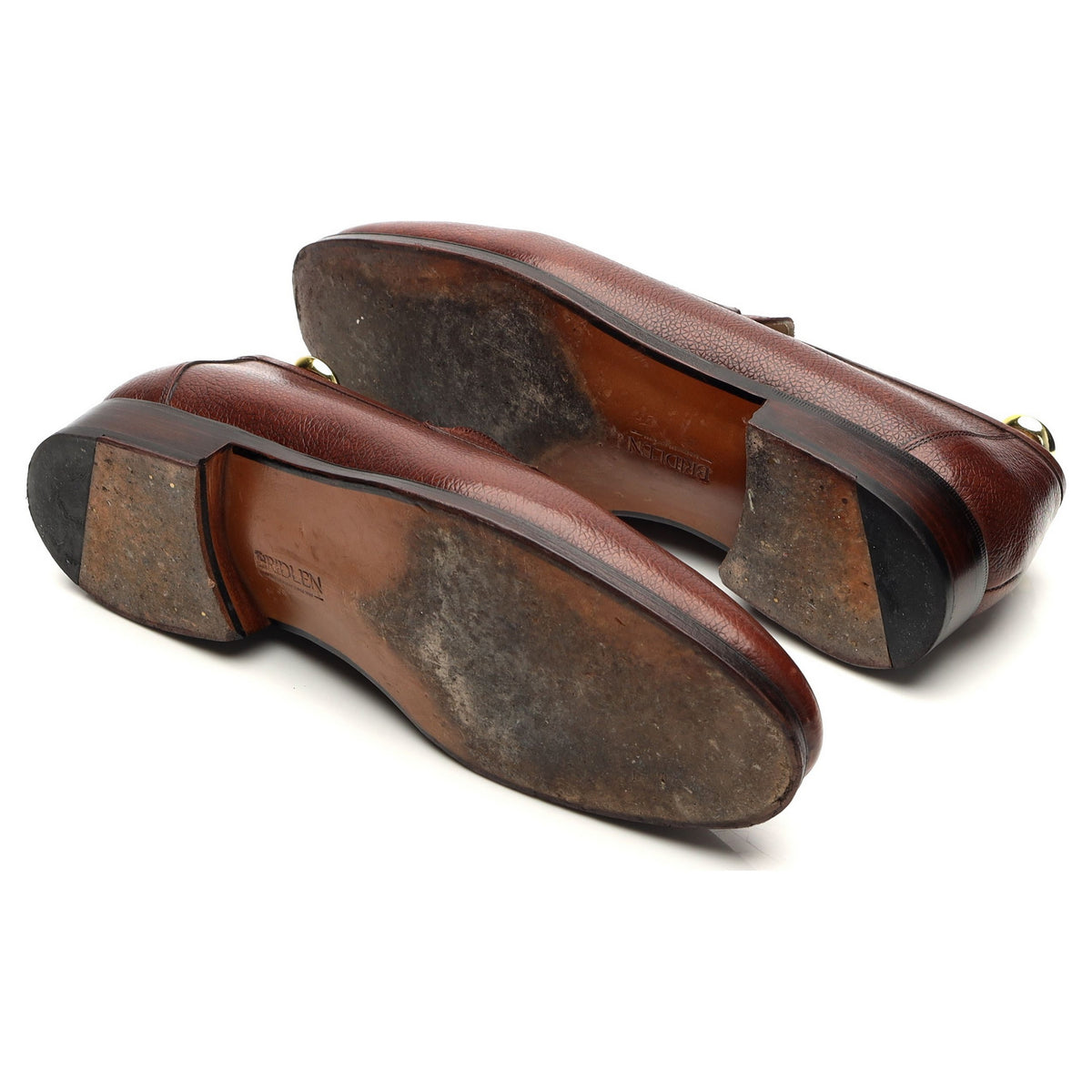 &#39;Folded&#39; Dark Brown Grain Leather Penny Loafers UK 7