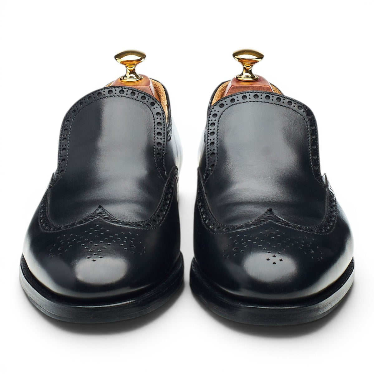 New & Lingwood Black Leather Slip On Brogue Loafers UK 9.5 E
