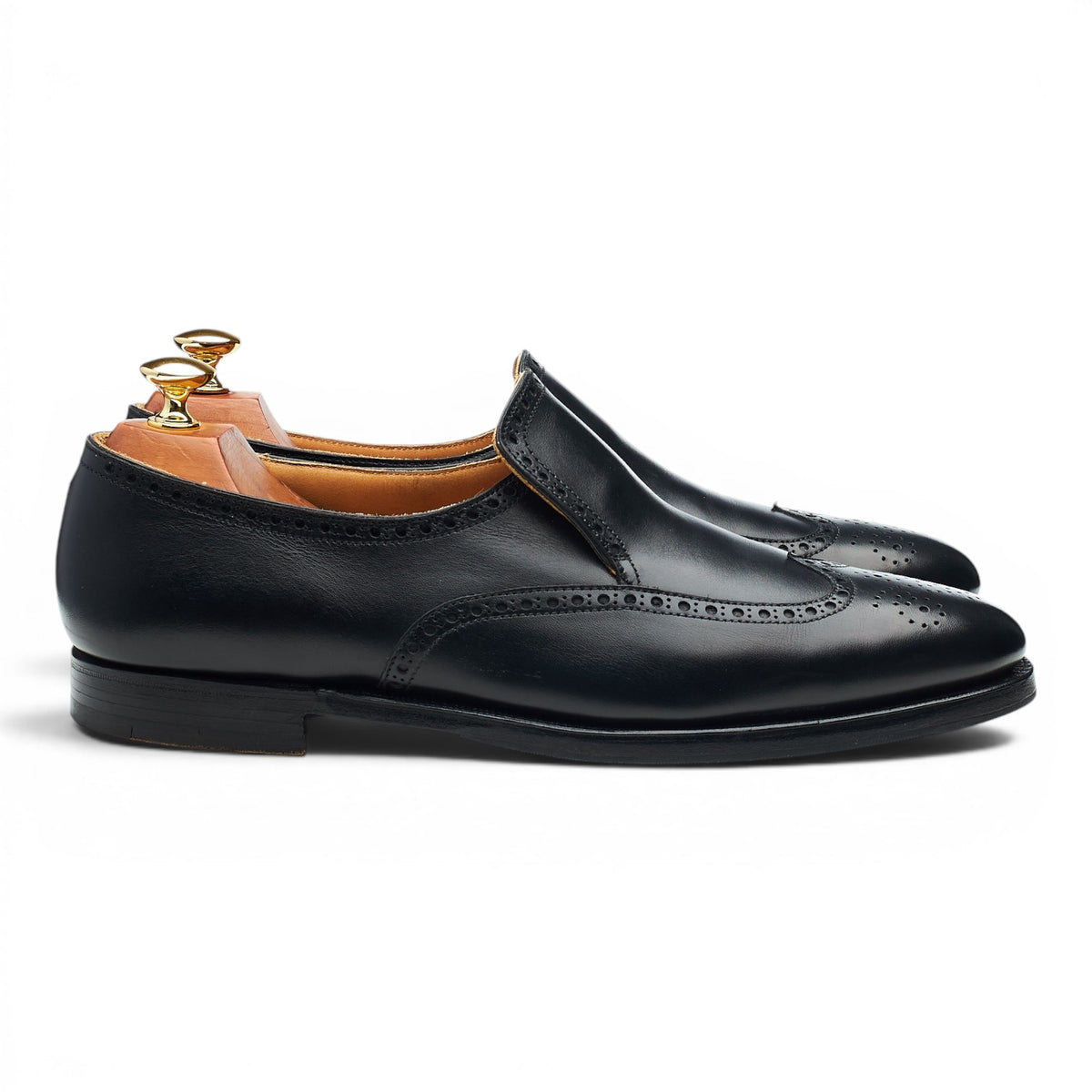 New & Lingwood Black Leather Slip On Brogue Loafers UK 9.5 E