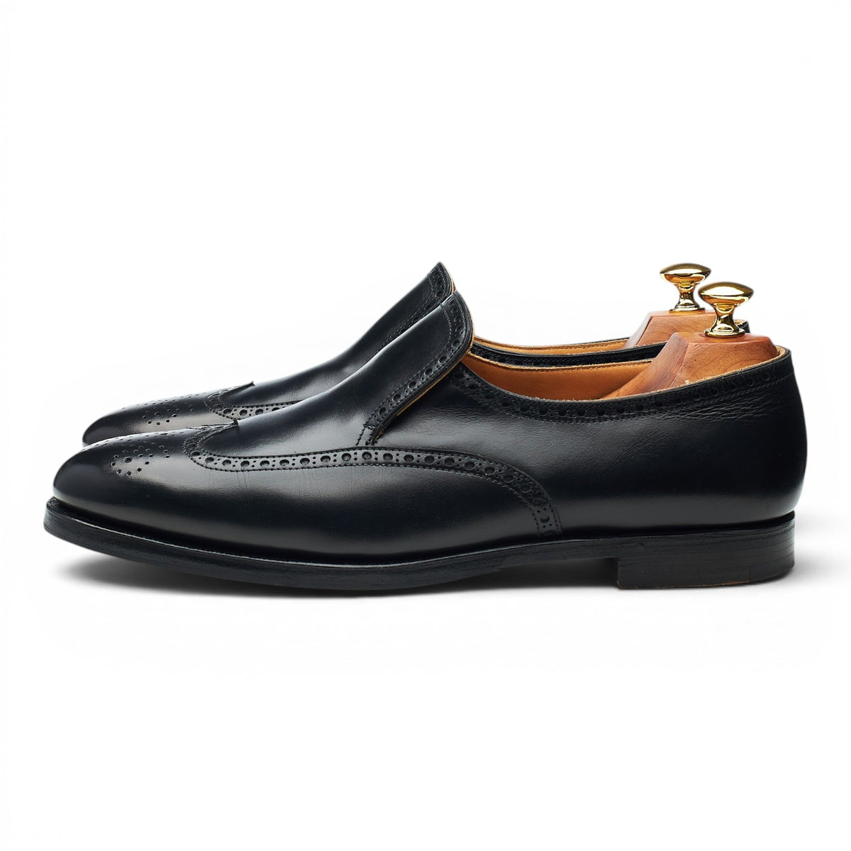 New & Lingwood Black Leather Slip On Brogue Loafers UK 9.5 E