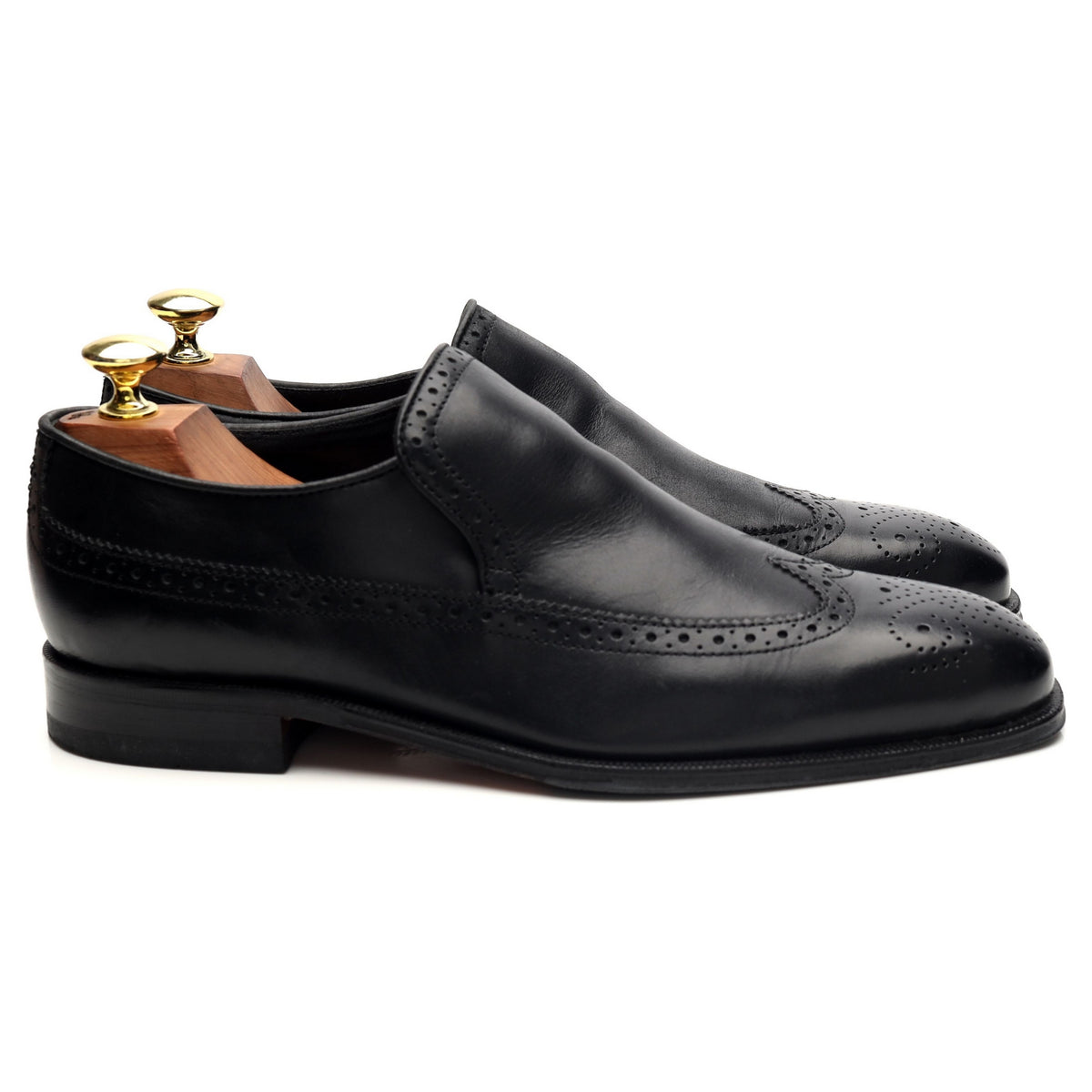 Black Leather Slip On Brogues UK 7