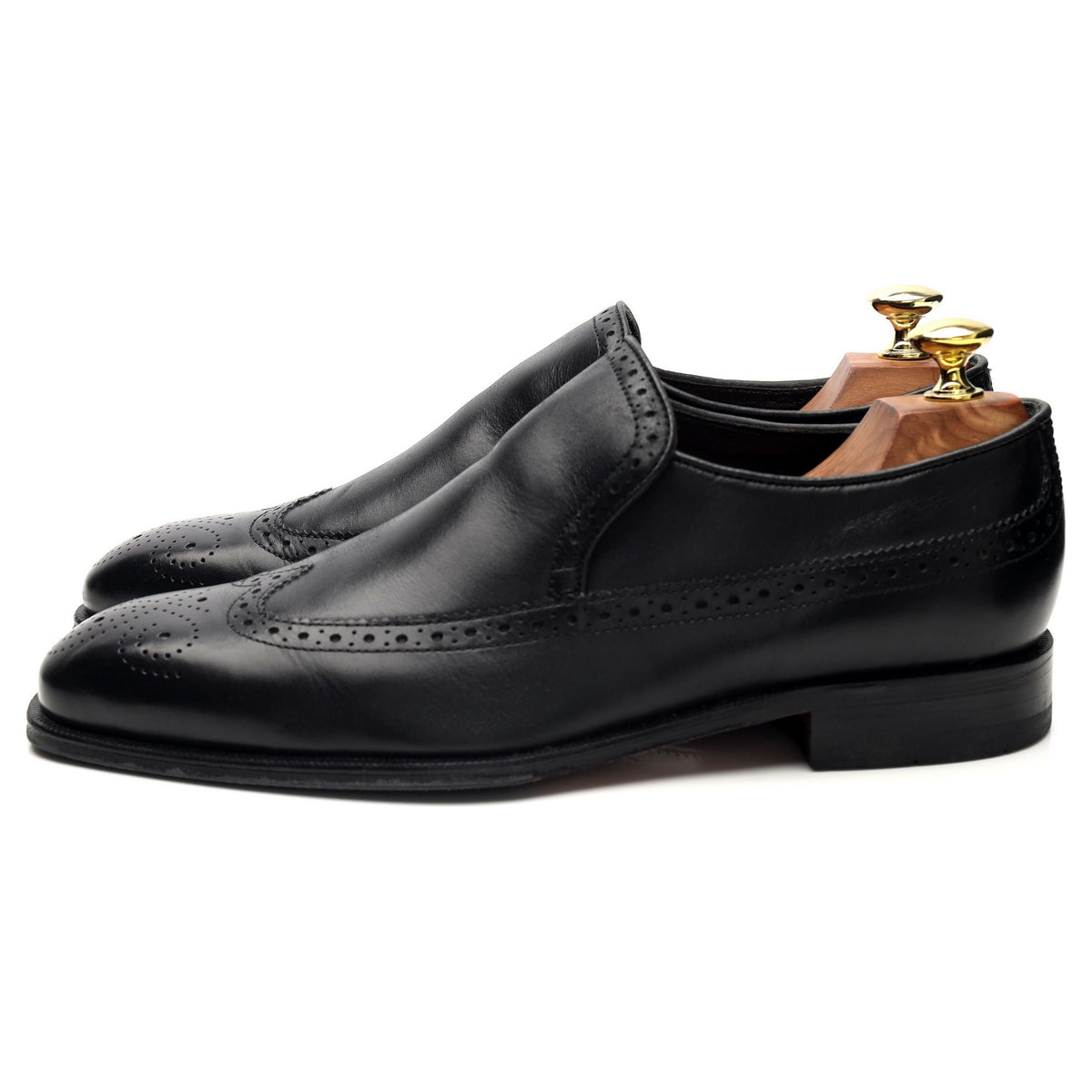 Black Leather Slip On Brogues UK 7