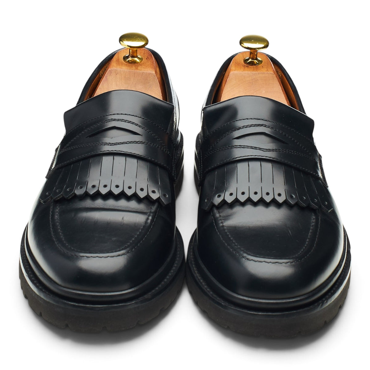 'Model 80' Black Leather Fringed Loafers UK 8