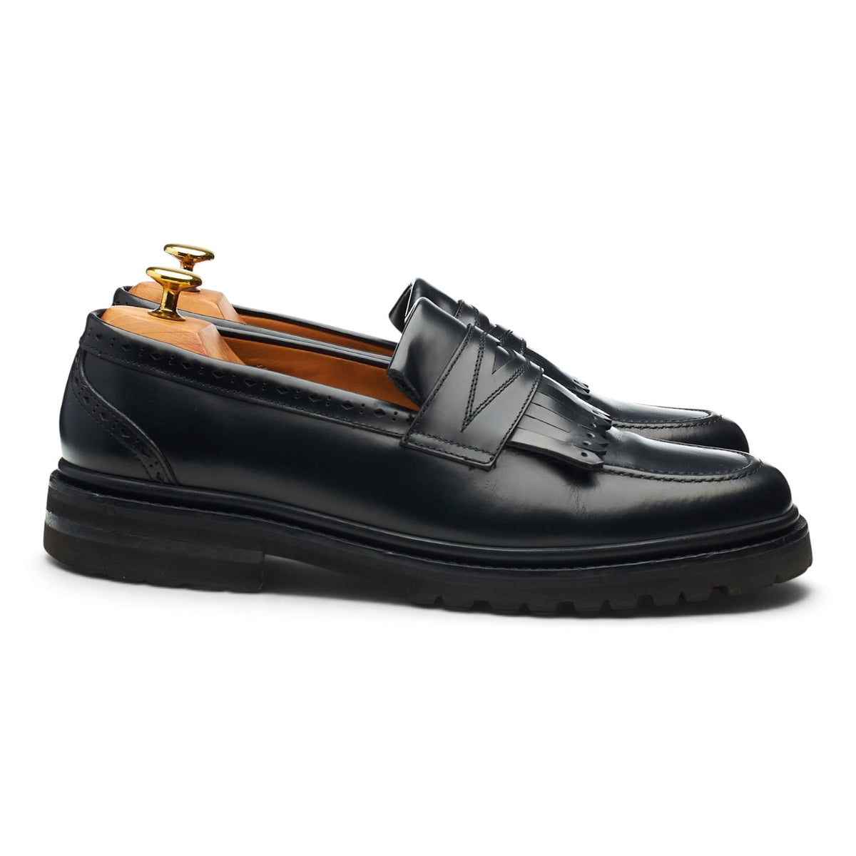'Model 80' Black Leather Fringed Loafers UK 8