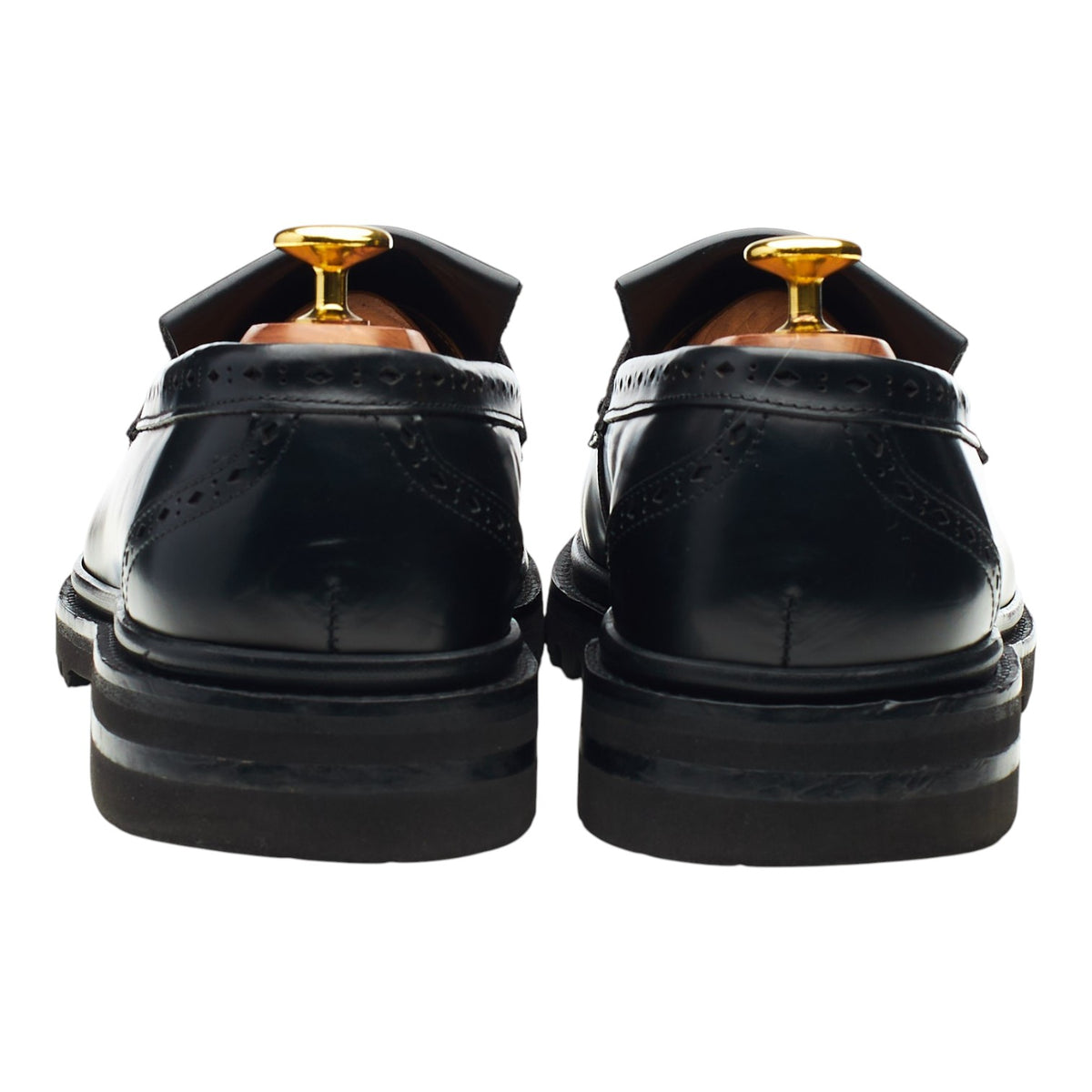 'Model 80' Black Leather Fringed Loafers UK 8