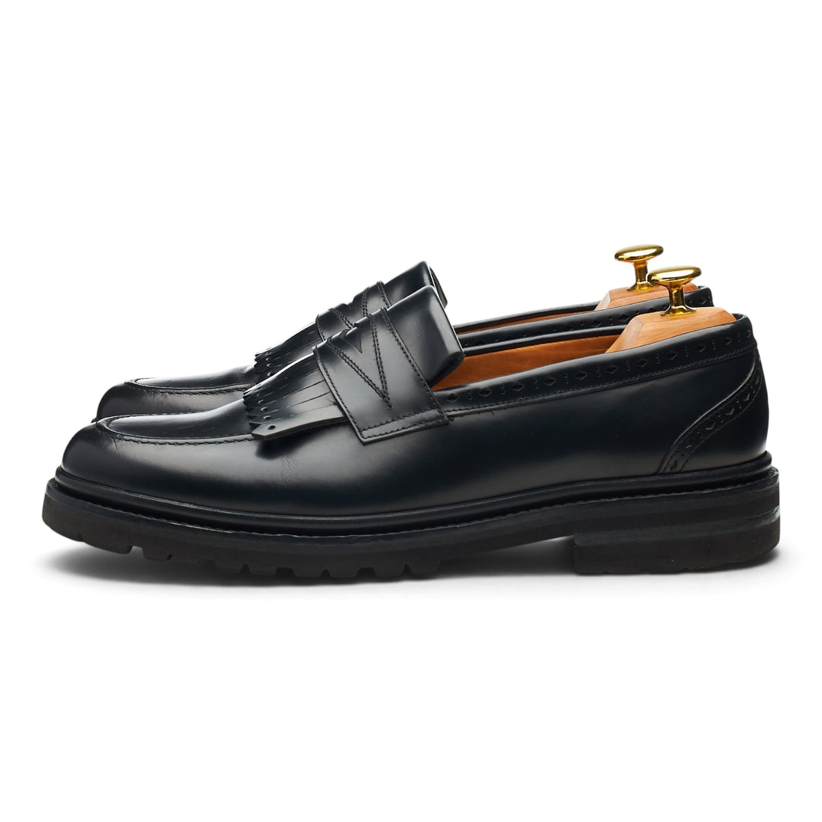 'Model 80' Black Leather Fringed Loafers UK 8