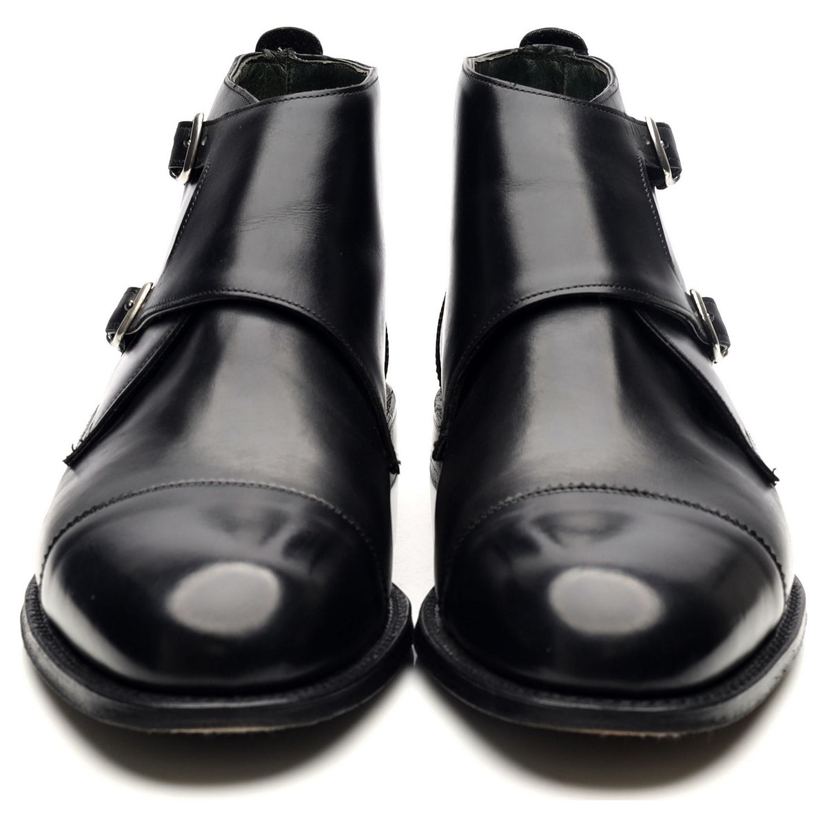 &#39;Freeman&#39; Black Leather Double Monk Strap Boots UK 10.5 F