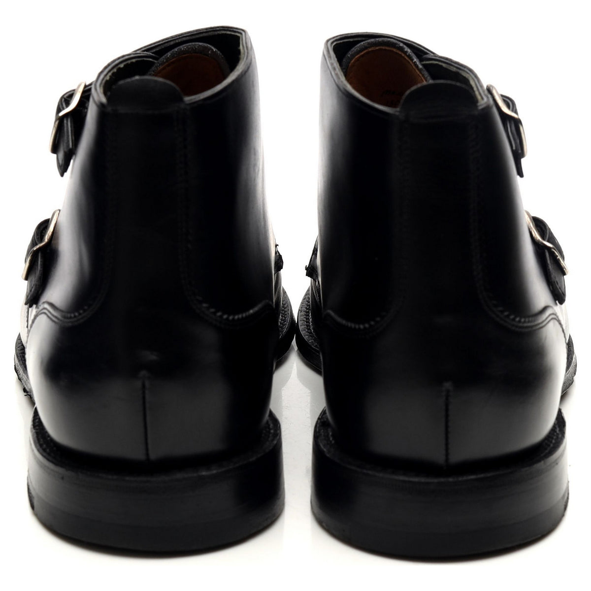 &#39;Freeman&#39; Black Leather Double Monk Strap Boots UK 10.5 F
