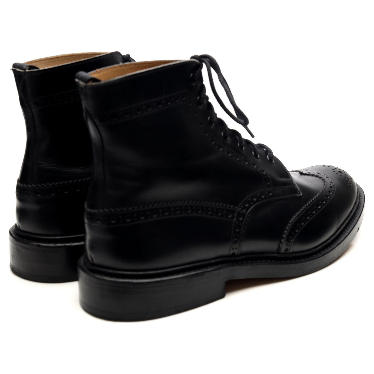 &#39;Stow&#39; Black Leather Brogue Boots UK 11.5