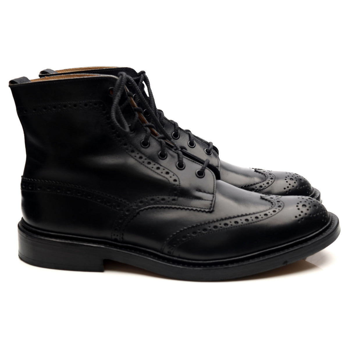 &#39;Stow&#39; Black Leather Brogue Boots UK 11.5