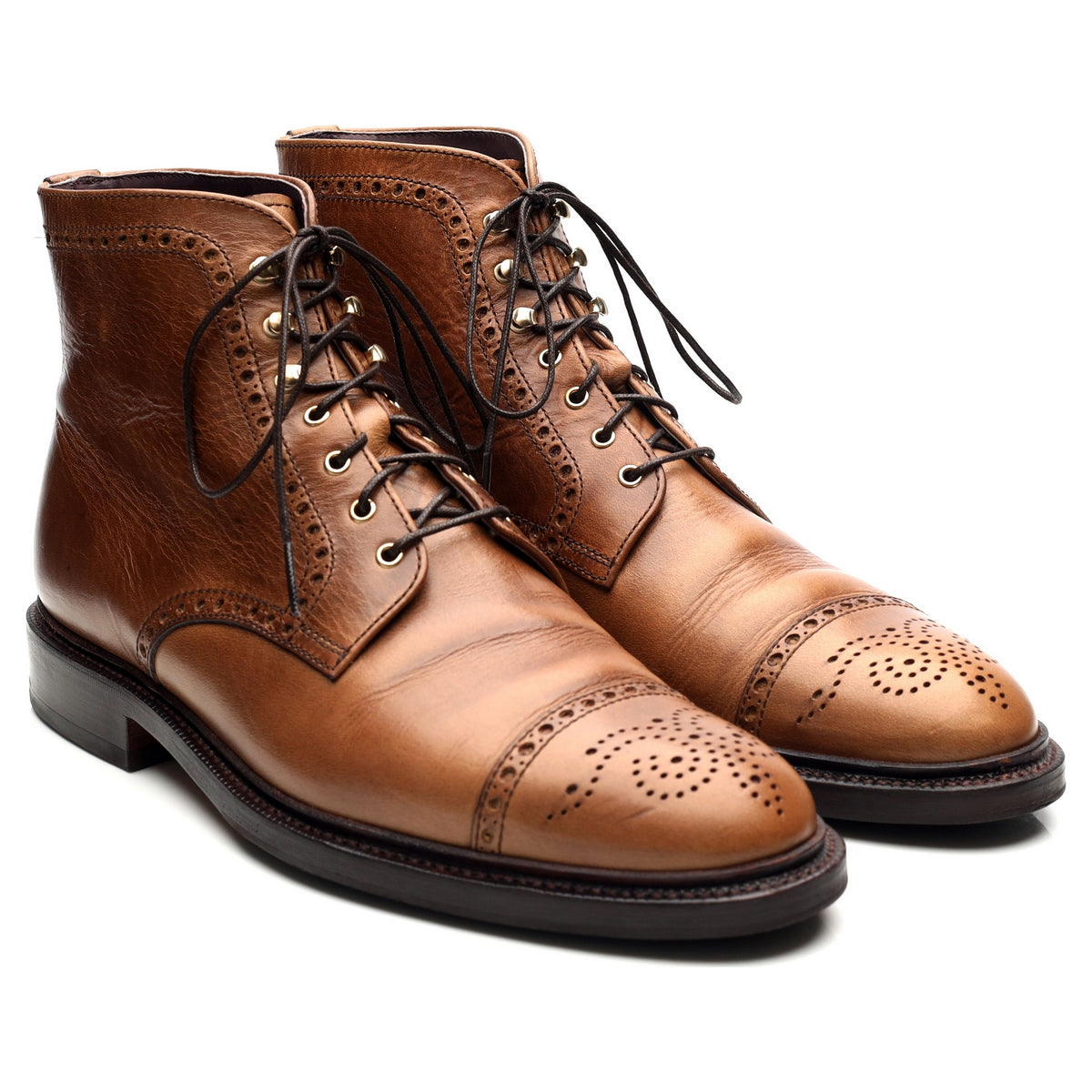 &#39;80780&#39; Light Brown Leather Brogue Boots UK 9 EE