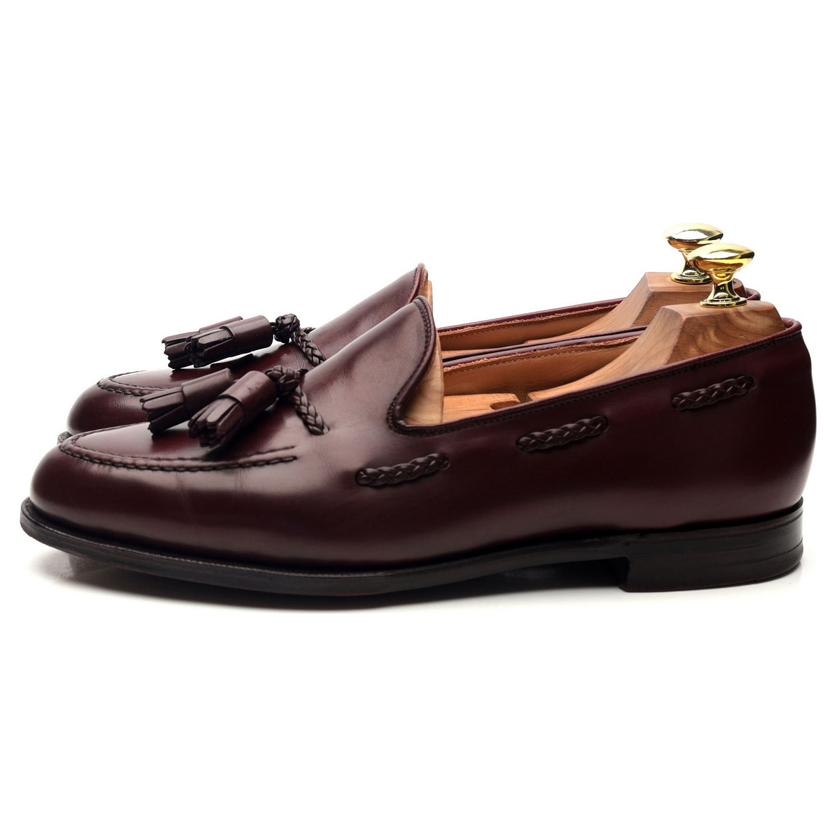 &#39;Aidan&#39; Burgundy Leather Tassel Loafers UK 7 EX