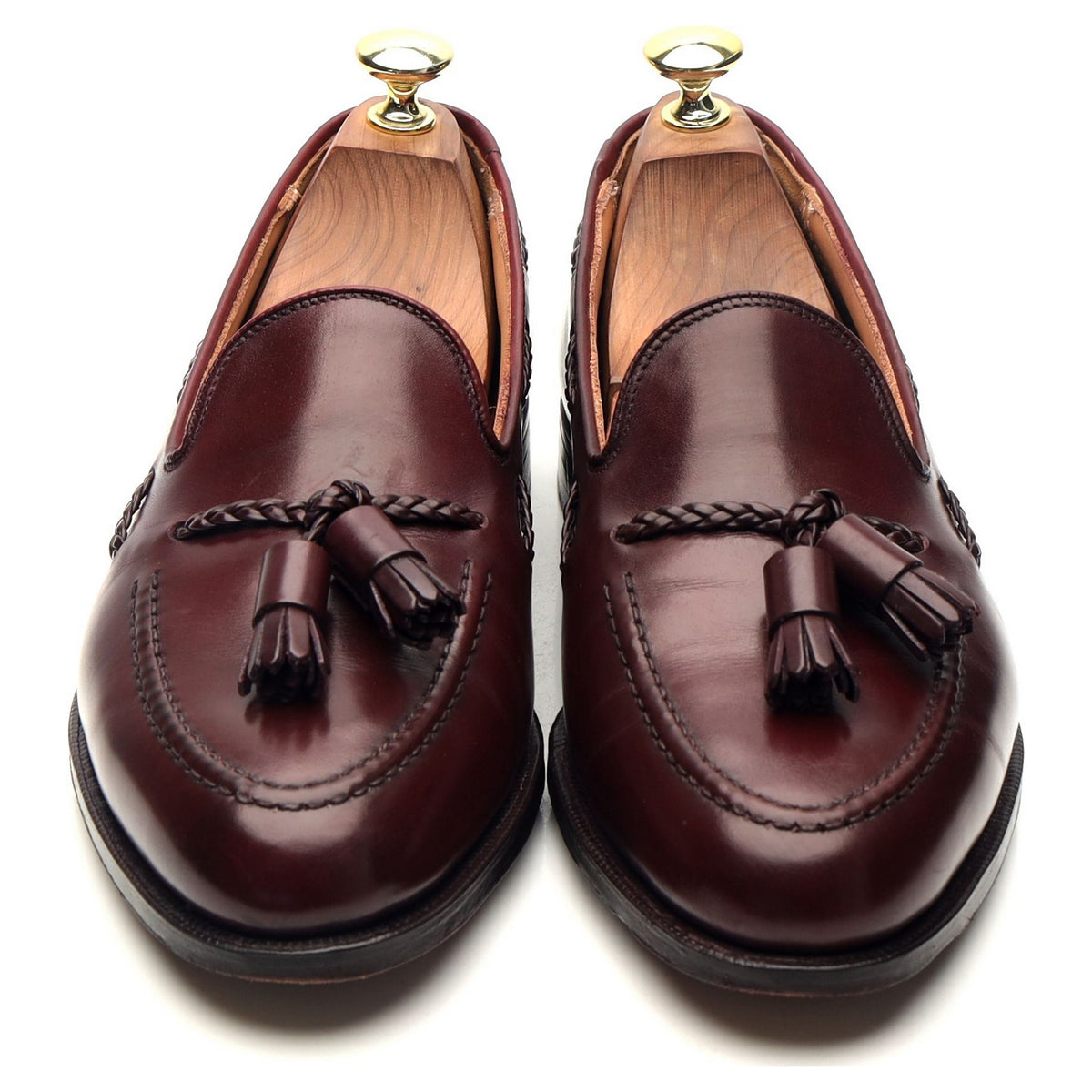 &#39;Aidan&#39; Burgundy Leather Tassel Loafers UK 7 EX