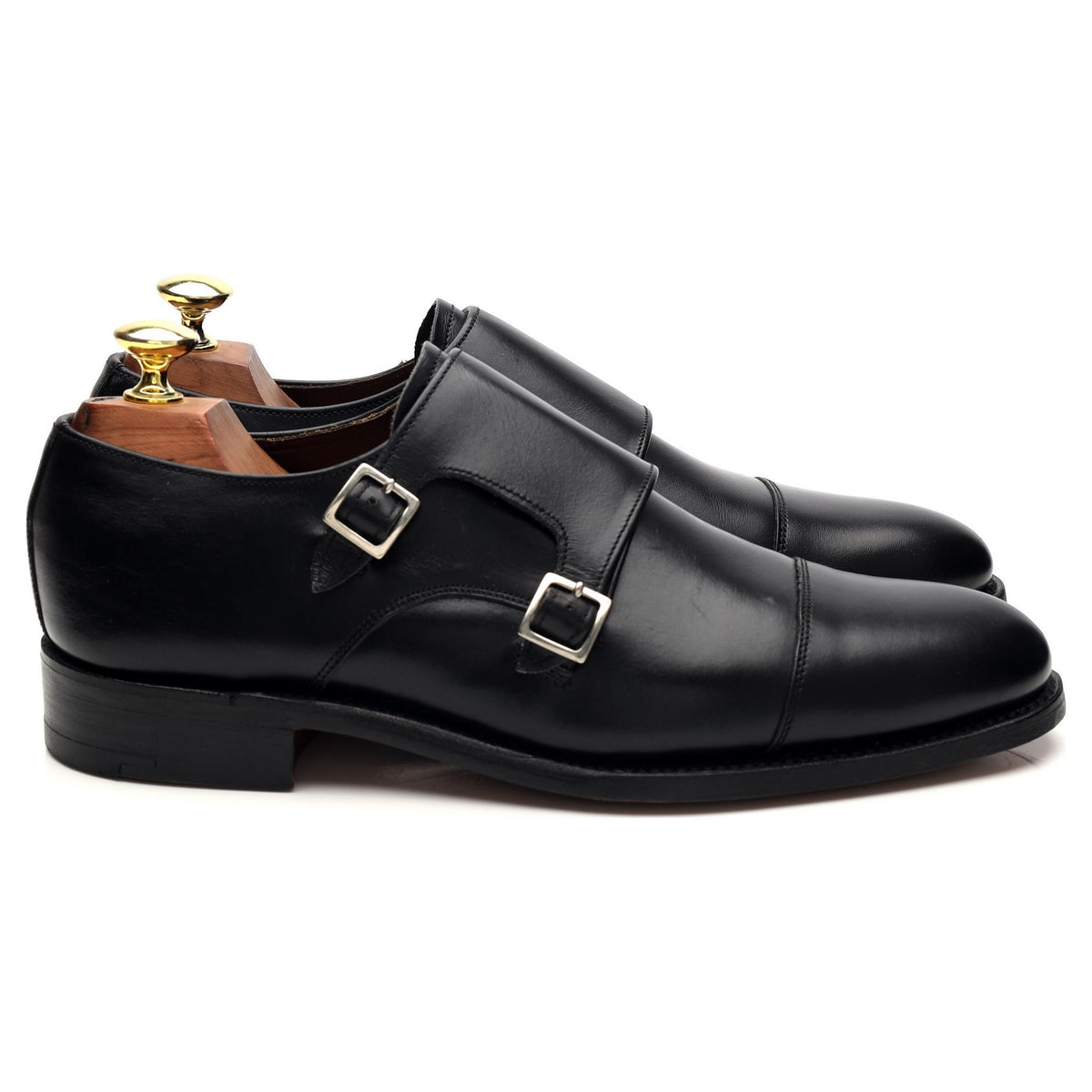 Black Leather Double Monk Strap UK 7 F