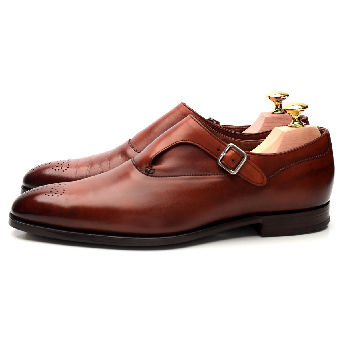 &#39;Winston&#39; Tan Brown Leather Monk Strap UK 7 E