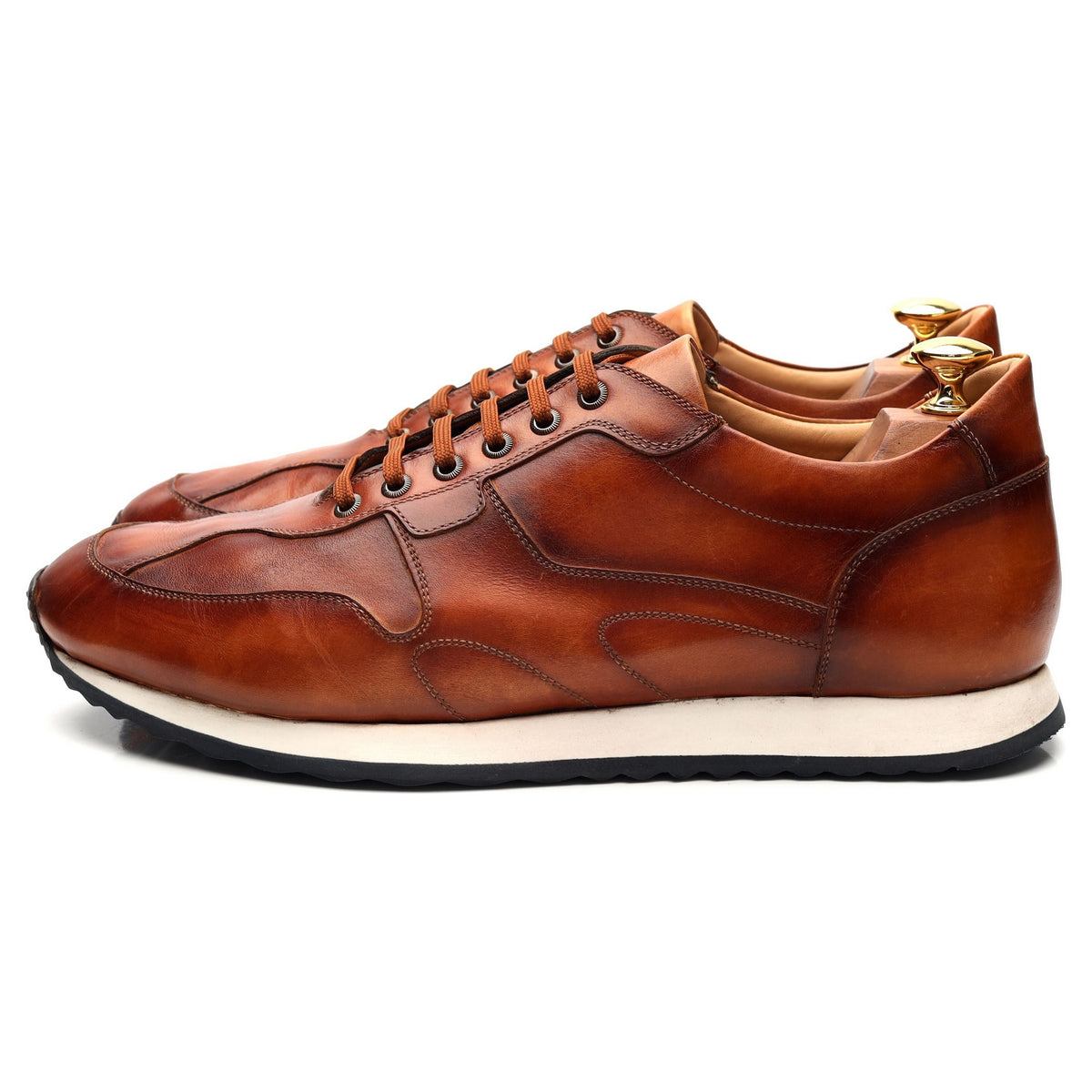 &#39;Goodwood&#39; Tan Brown Leather Sneakers UK 9.5 F