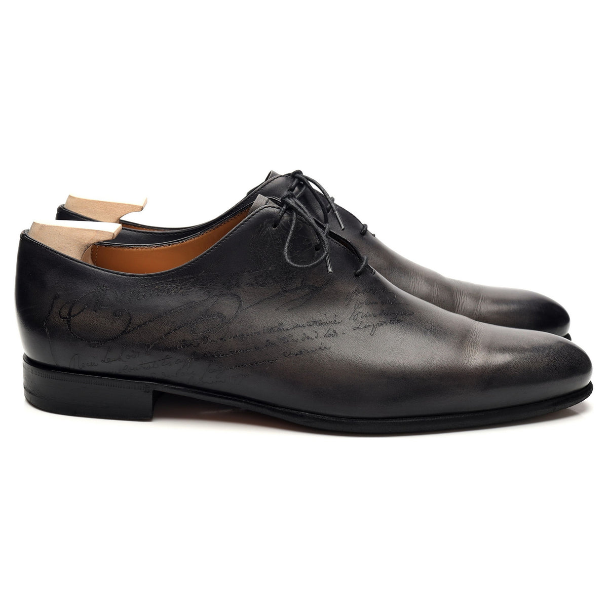 &#39;Alessandro Galet Scritto&#39; Black Patina Leather Wholecut Oxford UK 8