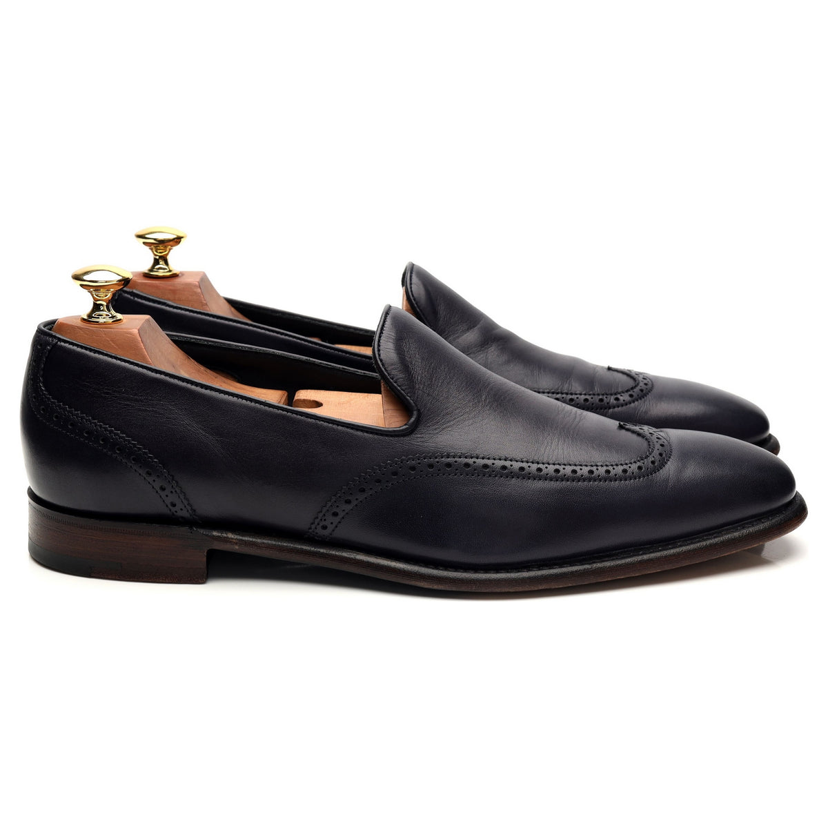 Gieves &amp; Hawkes Navy Blue Leather Slip On Loafers UK 9 E