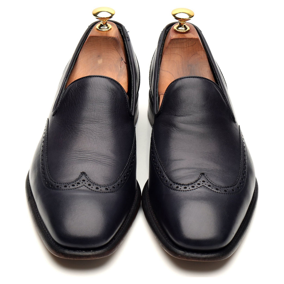 Gieves &amp; Hawkes Navy Blue Leather Slip On Loafers UK 9 E