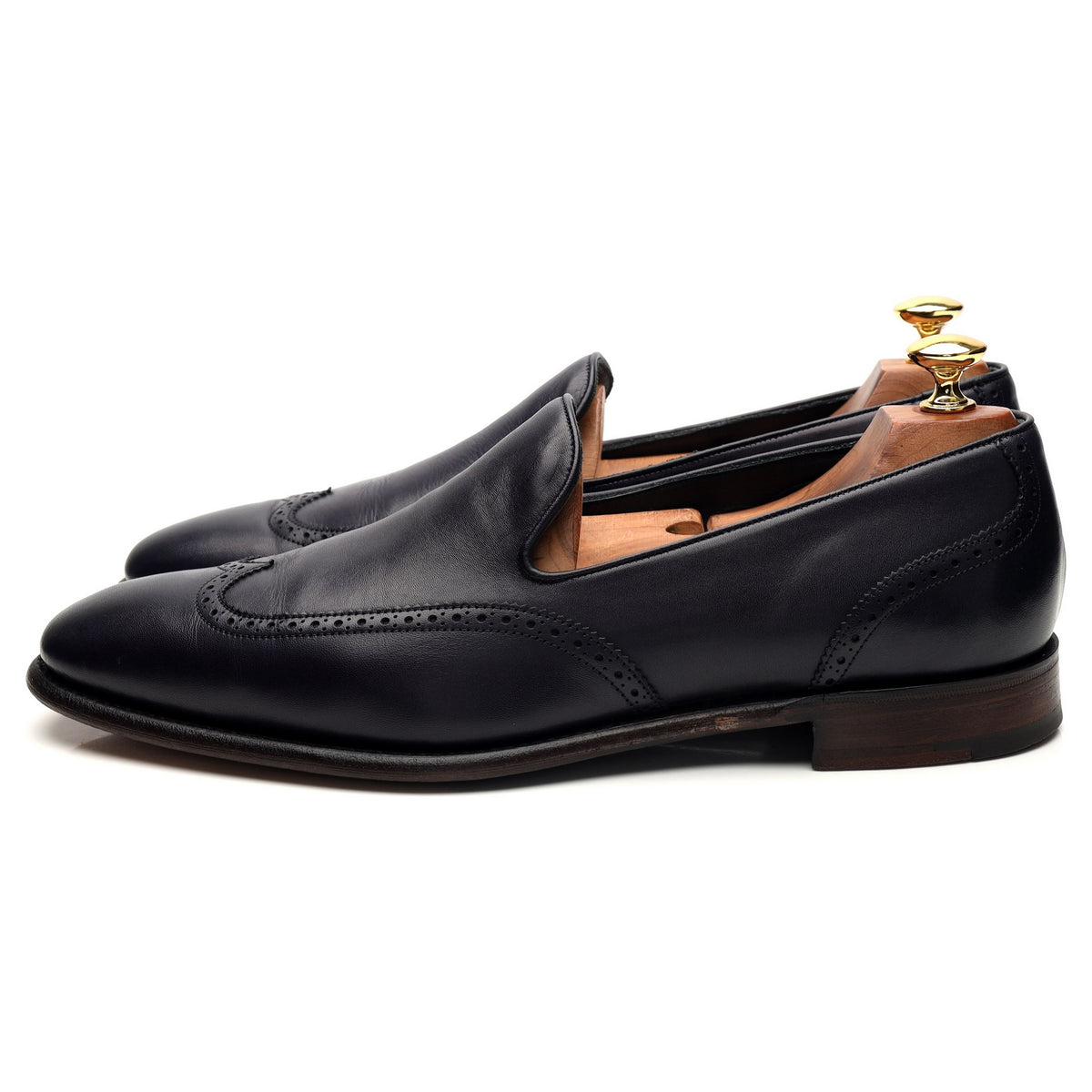 Gieves &amp; Hawkes Navy Blue Leather Slip On Loafers UK 9 E