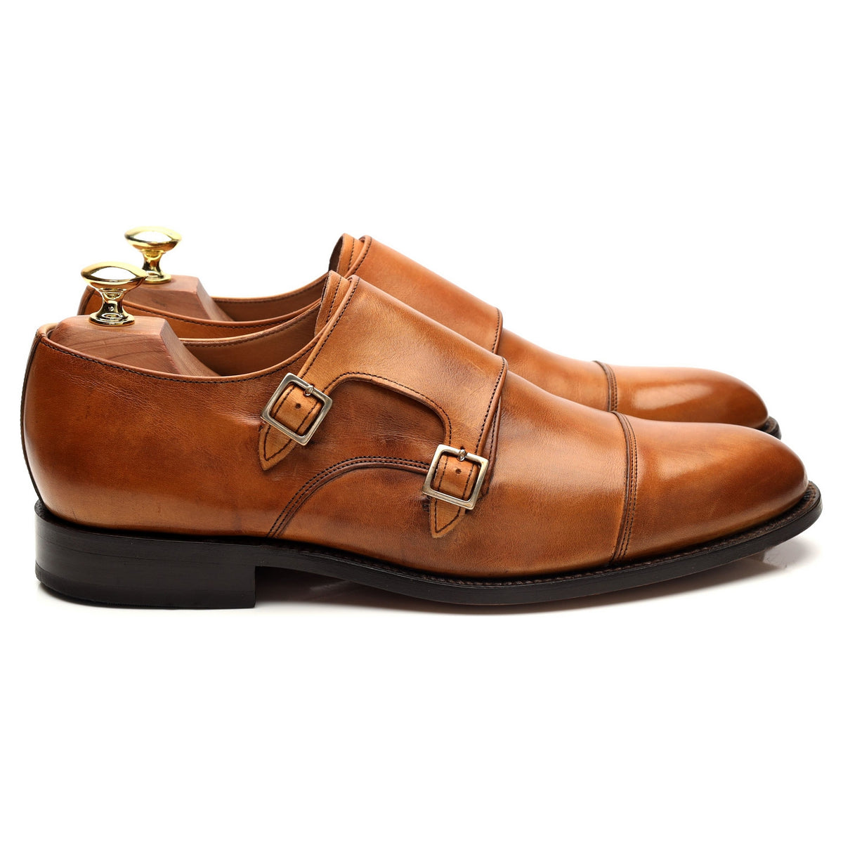 &#39;Tunstall&#39; Tan Brown Leather Double Monk Strap UK 8 F