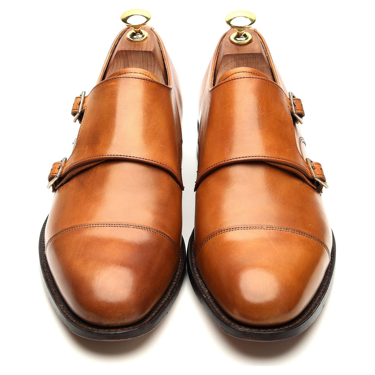 &#39;Tunstall&#39; Tan Brown Leather Double Monk Strap UK 8 F