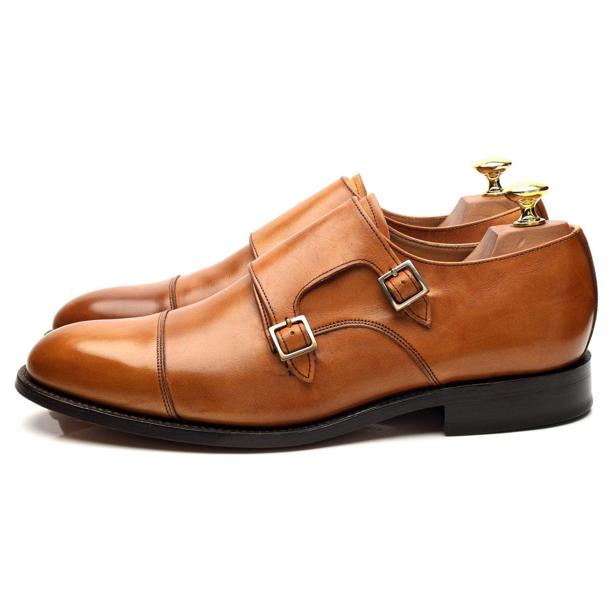 &#39;Tunstall&#39; Tan Brown Leather Double Monk Strap UK 8 F