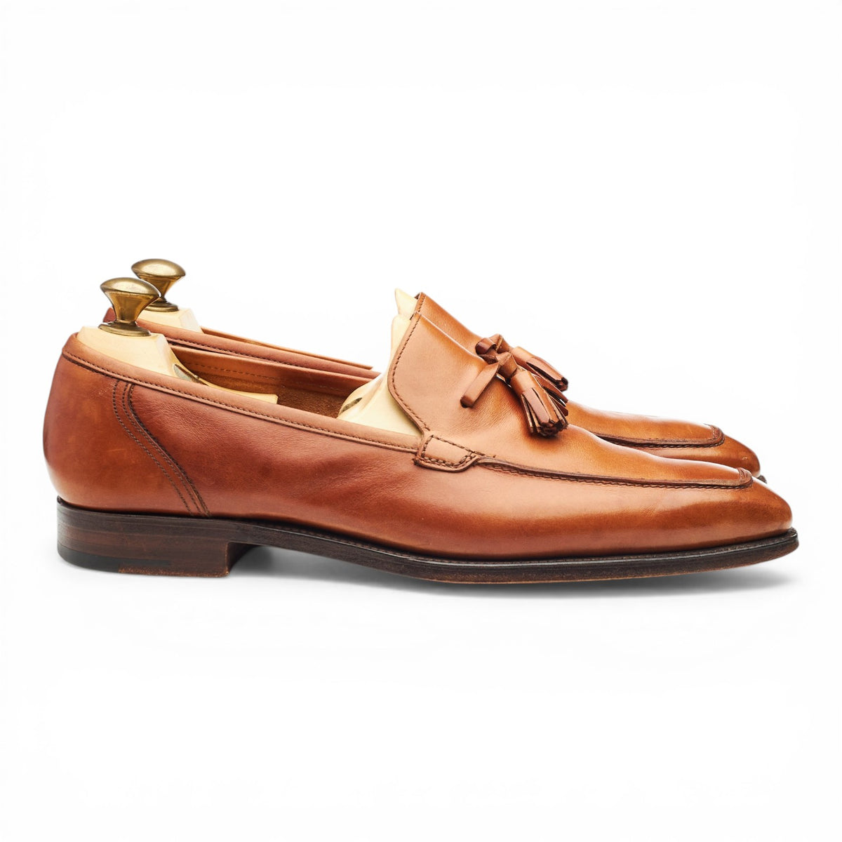 'Stanford' Tan Brown Leather Tassel Loafers UK 9.5 E