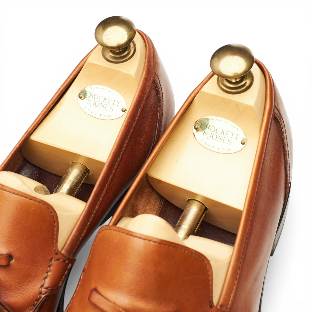 'Stanford' Tan Brown Leather Tassel Loafers UK 9.5 E