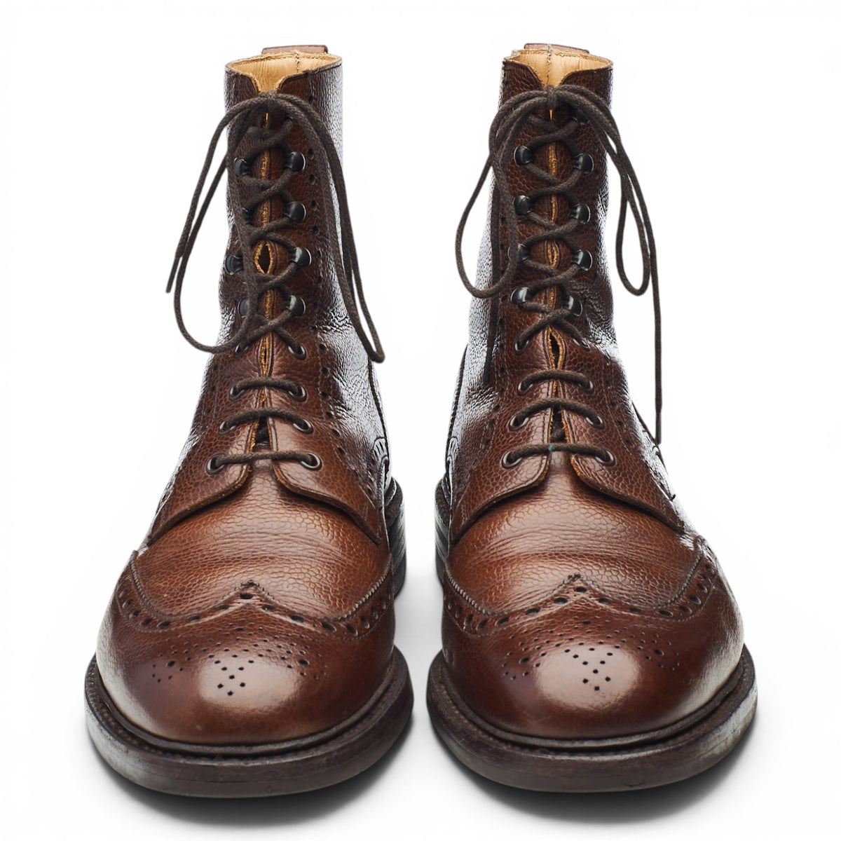 'Harry' Dark Brown Grain Leather Brogue Boots UK 10 F