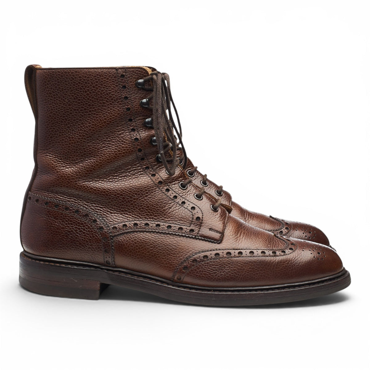 'Harry' Dark Brown Grain Leather Brogue Boots UK 10 F