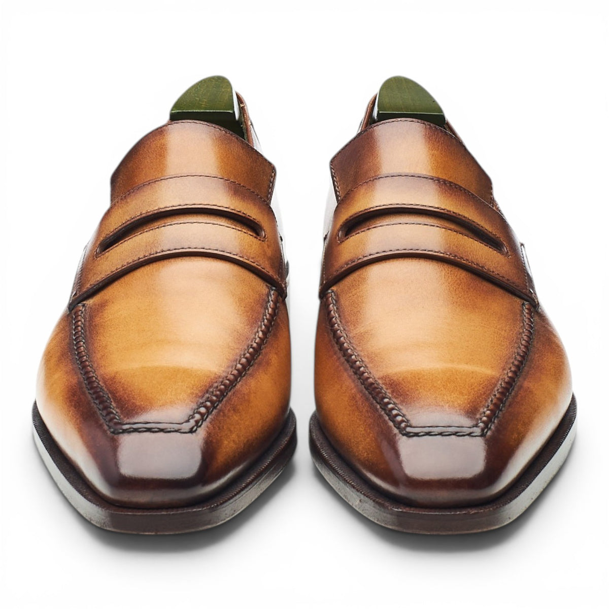 'Andy' Tan Brown Patina Leather Loafers UK 6