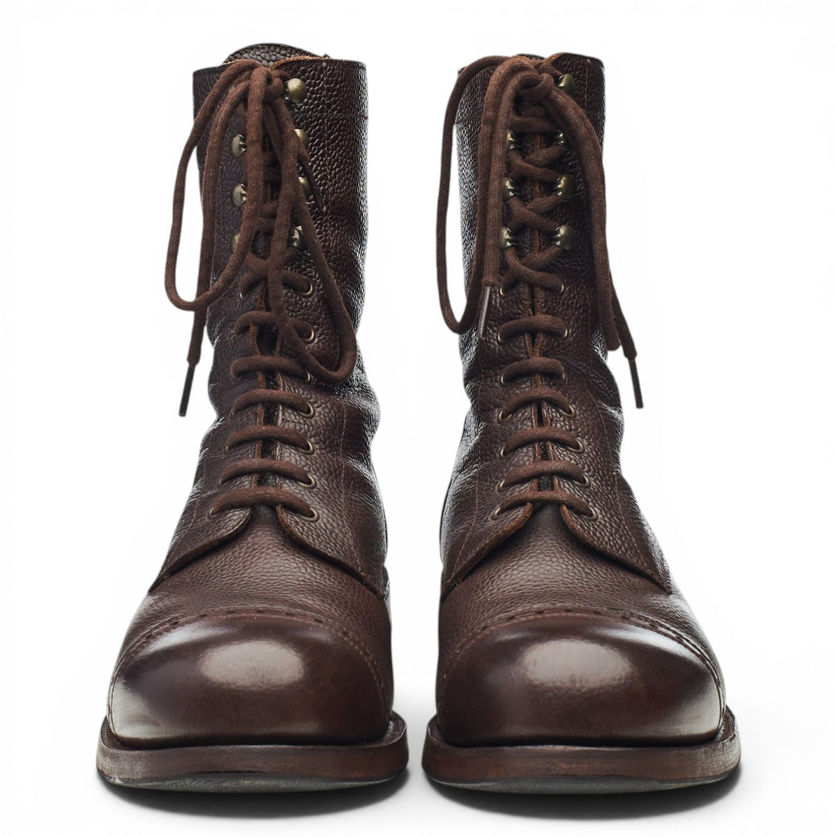 'Tiger Moth' Dark Brown Grain Leather Military Boots UK 10 F