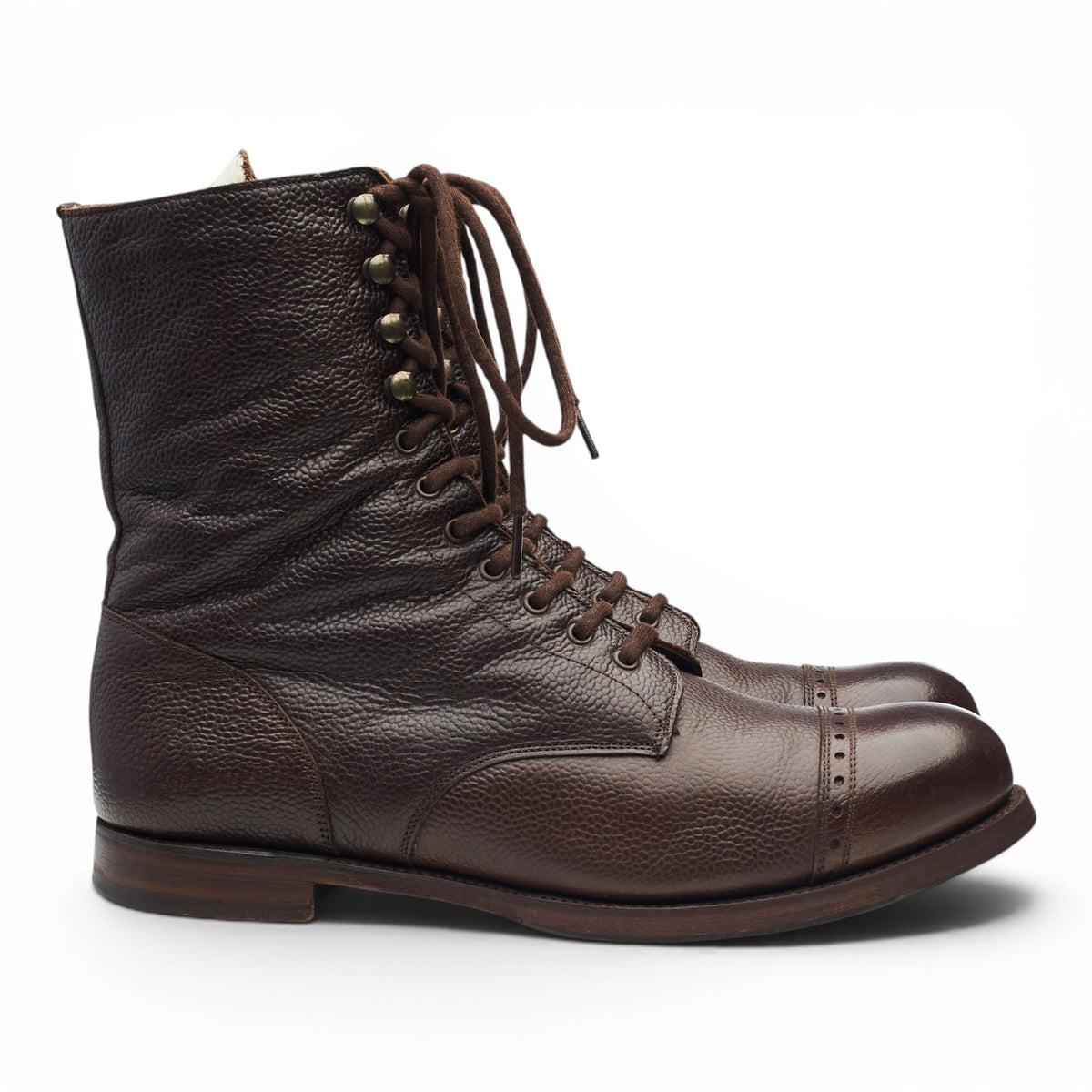 'Tiger Moth' Dark Brown Grain Leather Military Boots UK 10 F